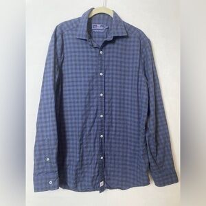 Vineyard Vines Blue Black Pkaid  Cotton Cashmere Blend Button Down M